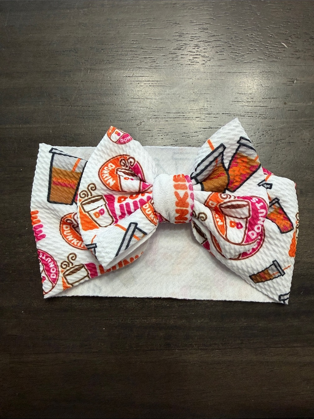Dunkin Donuts Themed Pink & Orange Baby Bow Headband